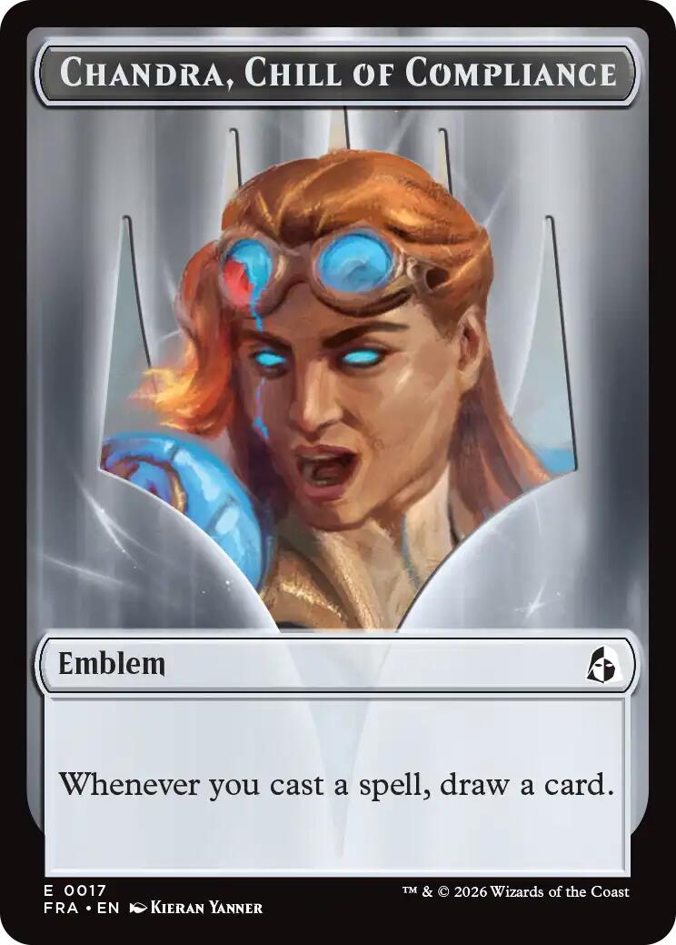 Emblem - Chandra, Chill of Compliance // Emblem - Chandra, Torch of Defiance Double-Sided Token