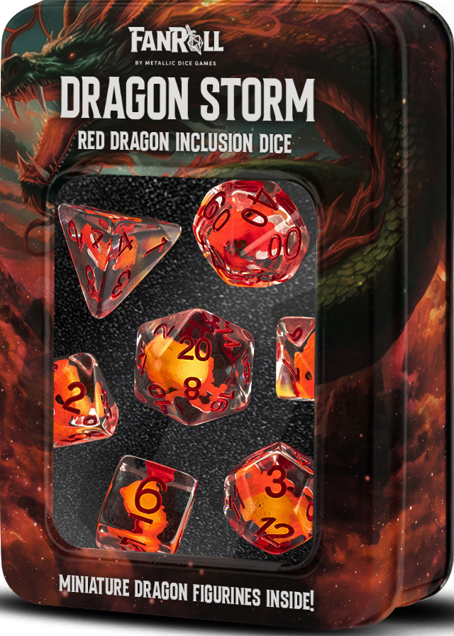 RESIN 7 DICE SET DRAGON STORM RED DRAGON INCLUSION